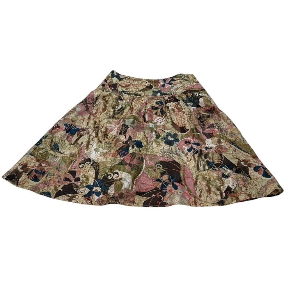 Chico's Silk A Line Skirt Floral Embroidered Small